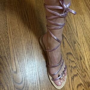 Elegant gladiator-style metallic leather Lavender Strappy Sandals